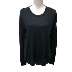 Theonne Wool Sweater Jumper Womens Large Black Lightweight Open Knit Office